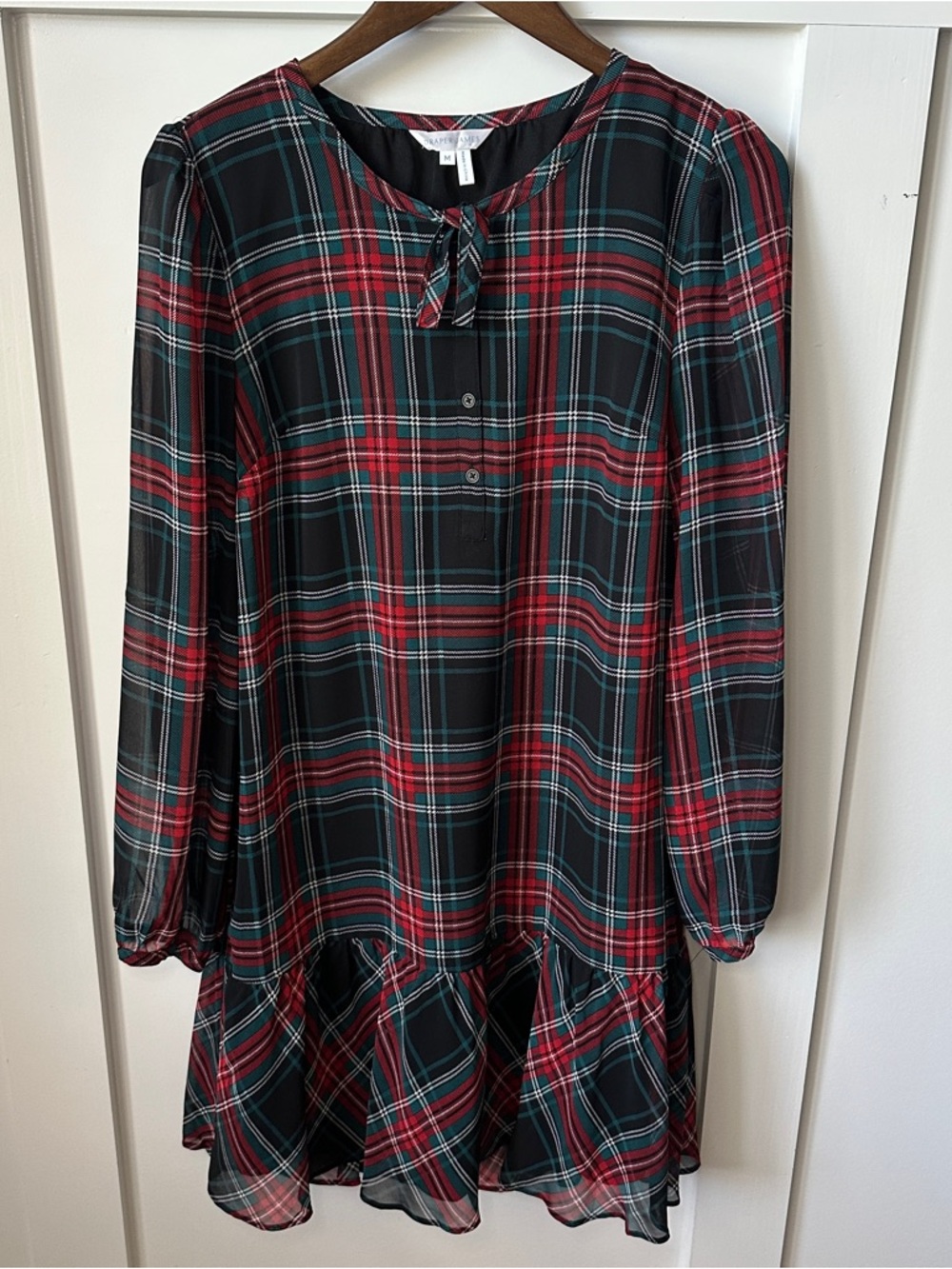 Draper James Black and Red Plaid Long-Sleeve Dress